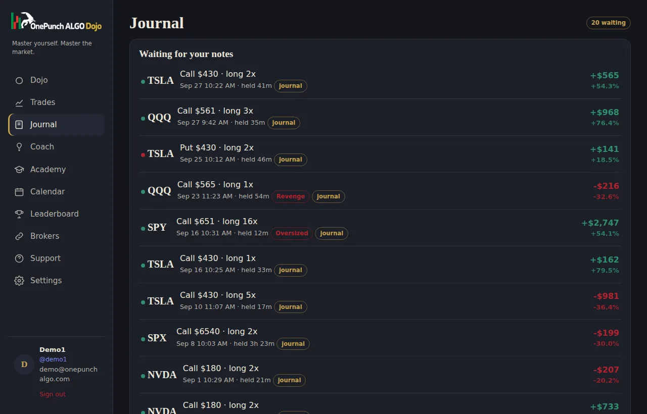 A journal built for the OnePunch method in the OnePunch Dojo